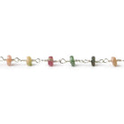 4-4.5mm Multi Color Tourmaline faceted rondelle Silver plated Chain by the foot 35 pieces - The Bead Traders