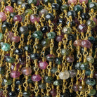 4-4.5mm Multi Color Tourmaline tumbled faceted rondelle Gold plated Chain by the foot 31 pieces - The Bead Traders