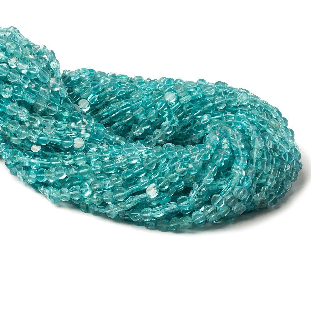 4-4.5mm Pool Blue Apatite plain coin beads 13 inch 85 pieces - The Bead Traders