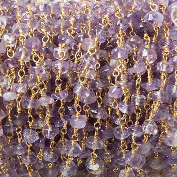 4-4.5mm Shaded Amethyst plain rondelles Gold Chain by the foot 38 pcs - The Bead Traders