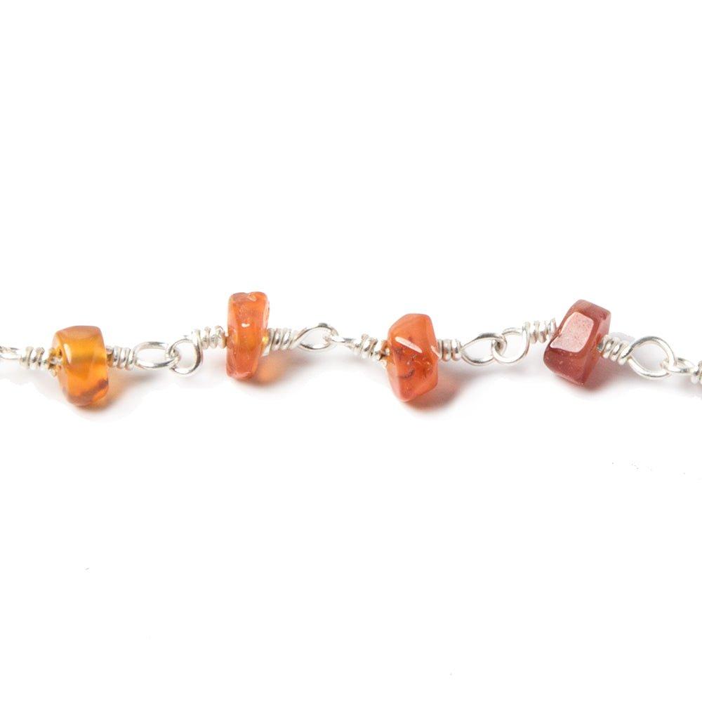 4-4.5mm Shaded Carnelian plain rondelle Silver Chain by the foot 37 pcs - The Bead Traders