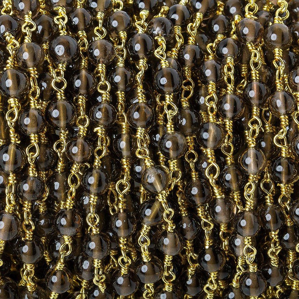 4-4.5mm Smoky Quartz plain round Gold plated Chain by the foot 31 beads - The Bead Traders