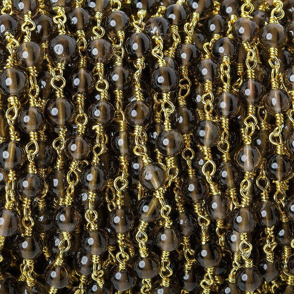 4-4.5mm Smoky Quartz plain round Gold plated Chain by the foot 31 beads