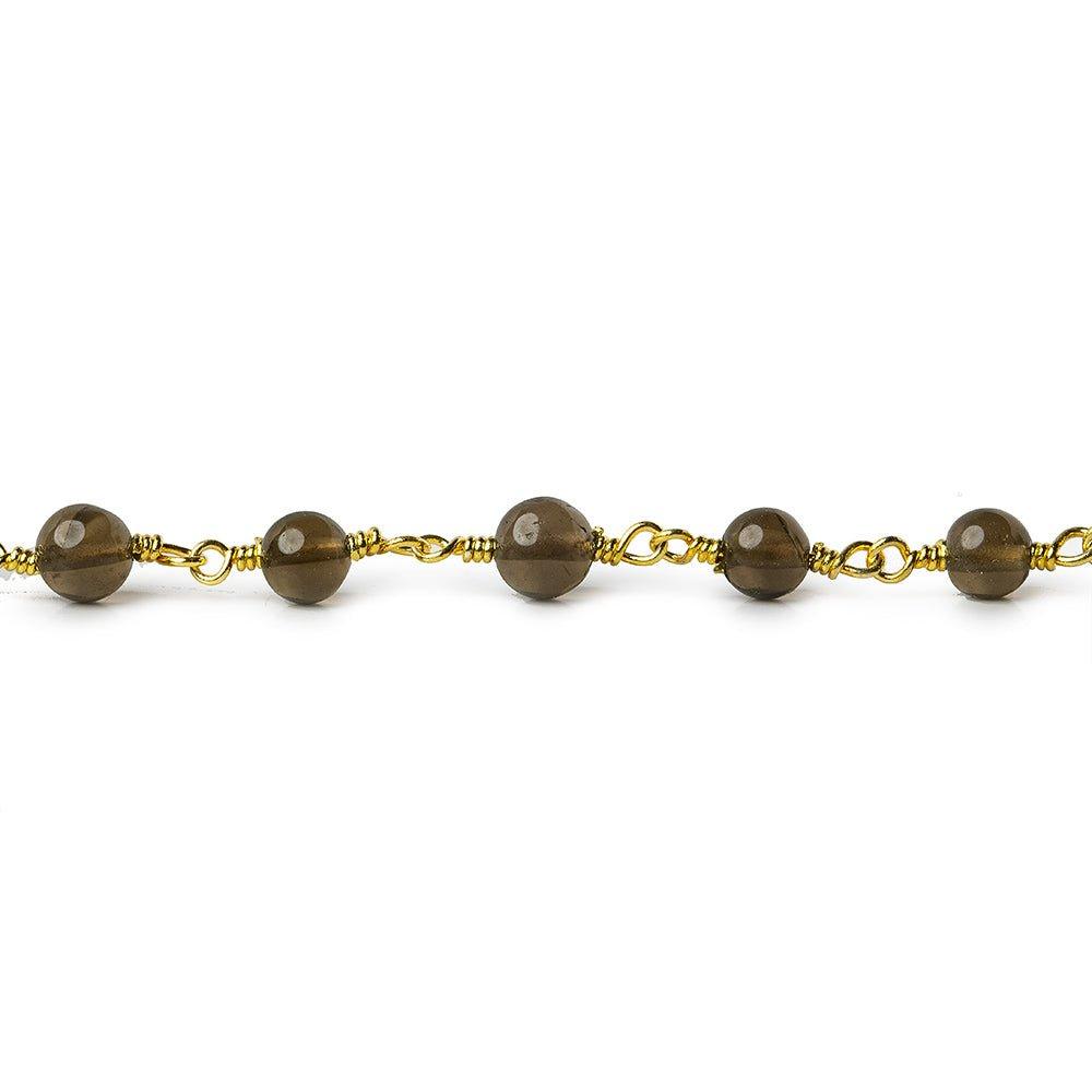 4-4.5mm Smoky Quartz plain round Gold plated Chain by the foot 31 beads - The Bead Traders