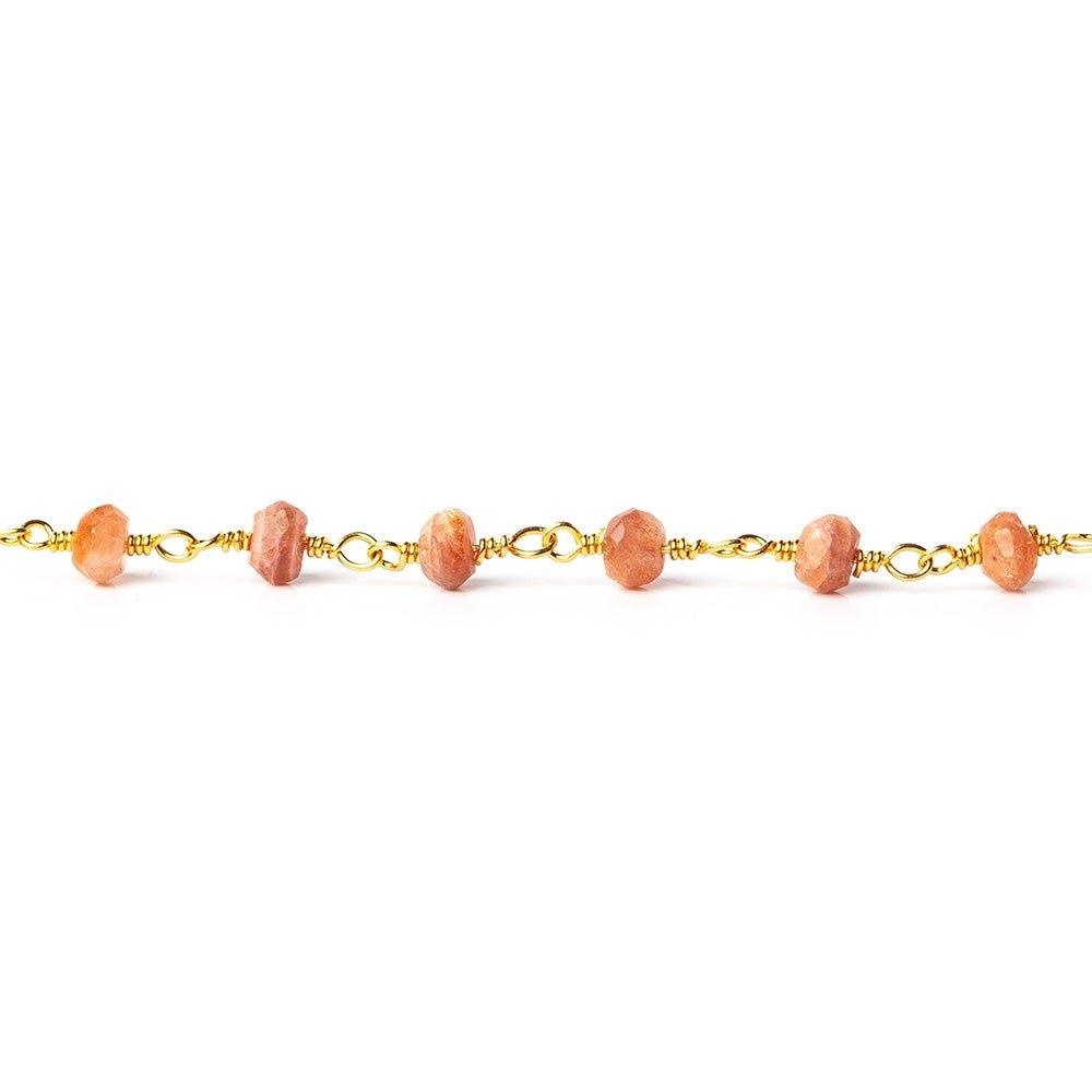 4-4.5mm Sunstone faceted rondelle Gold Chain by the foot - The Bead Traders