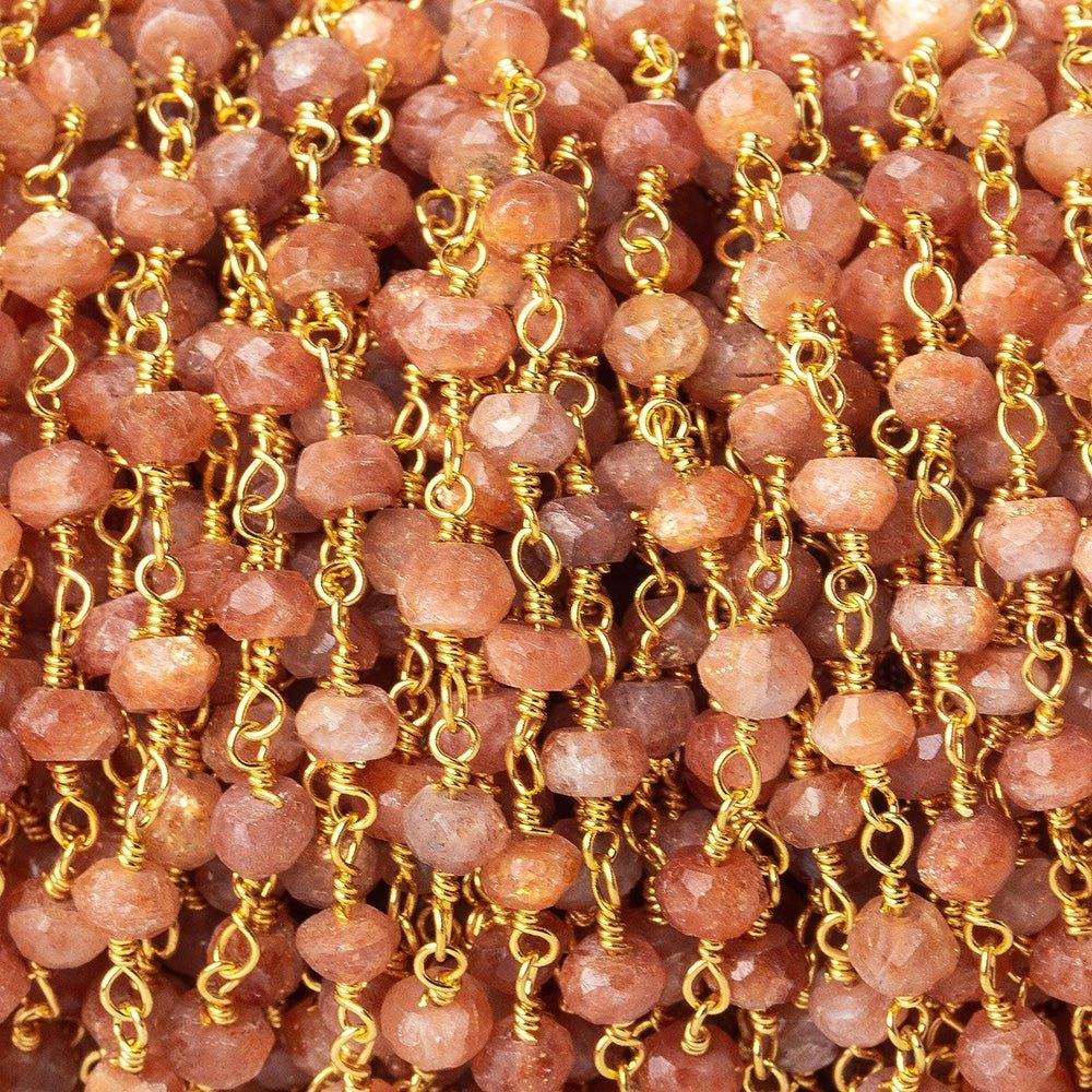 4-4.5mm Sunstone faceted rondelle Gold Chain by the foot - The Bead Traders