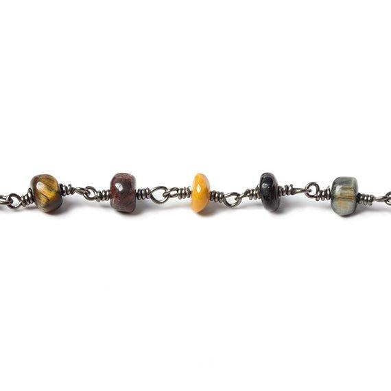 4-5.5mm Multi Gemstone rondelle Black Gold Chain by the foot - The Bead Traders