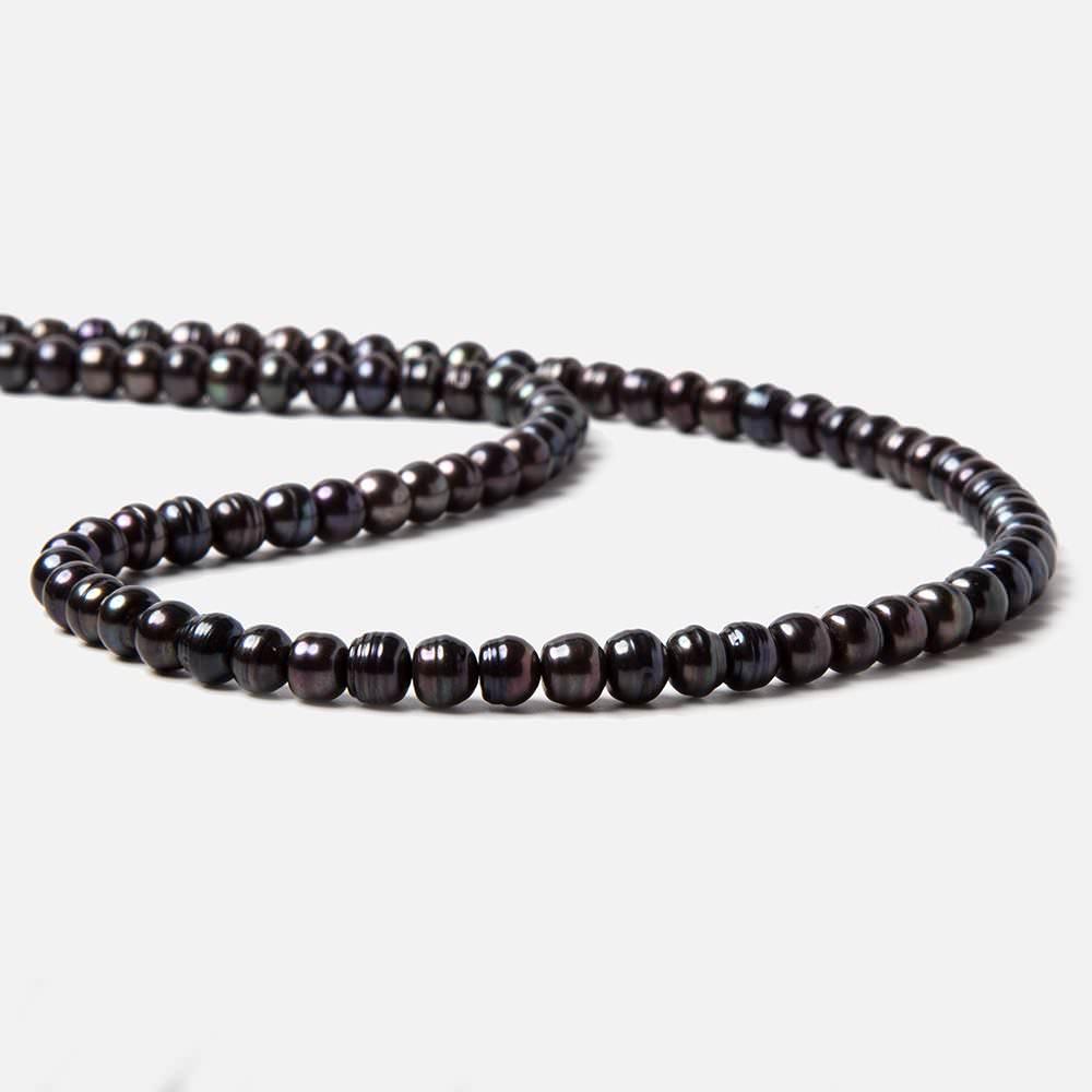 4-5mm Dark Peacock Center Drilled Button Freshwater Pearls 15.5 inch 95 pieces - The Bead Traders