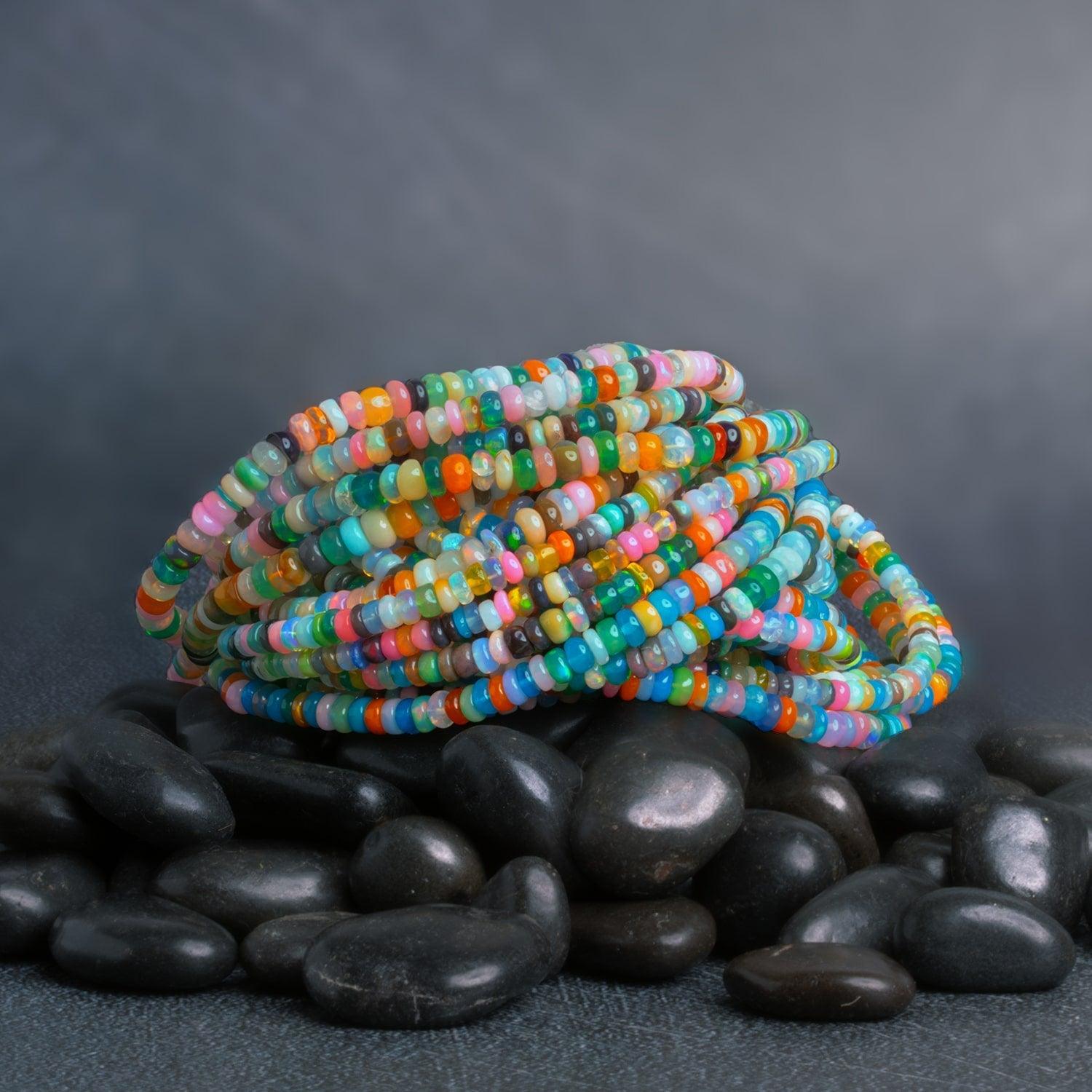 4-5mm Multi Color Ethiopian Opal Plain Rondelles 16 inch 130 beads - The Bead Traders