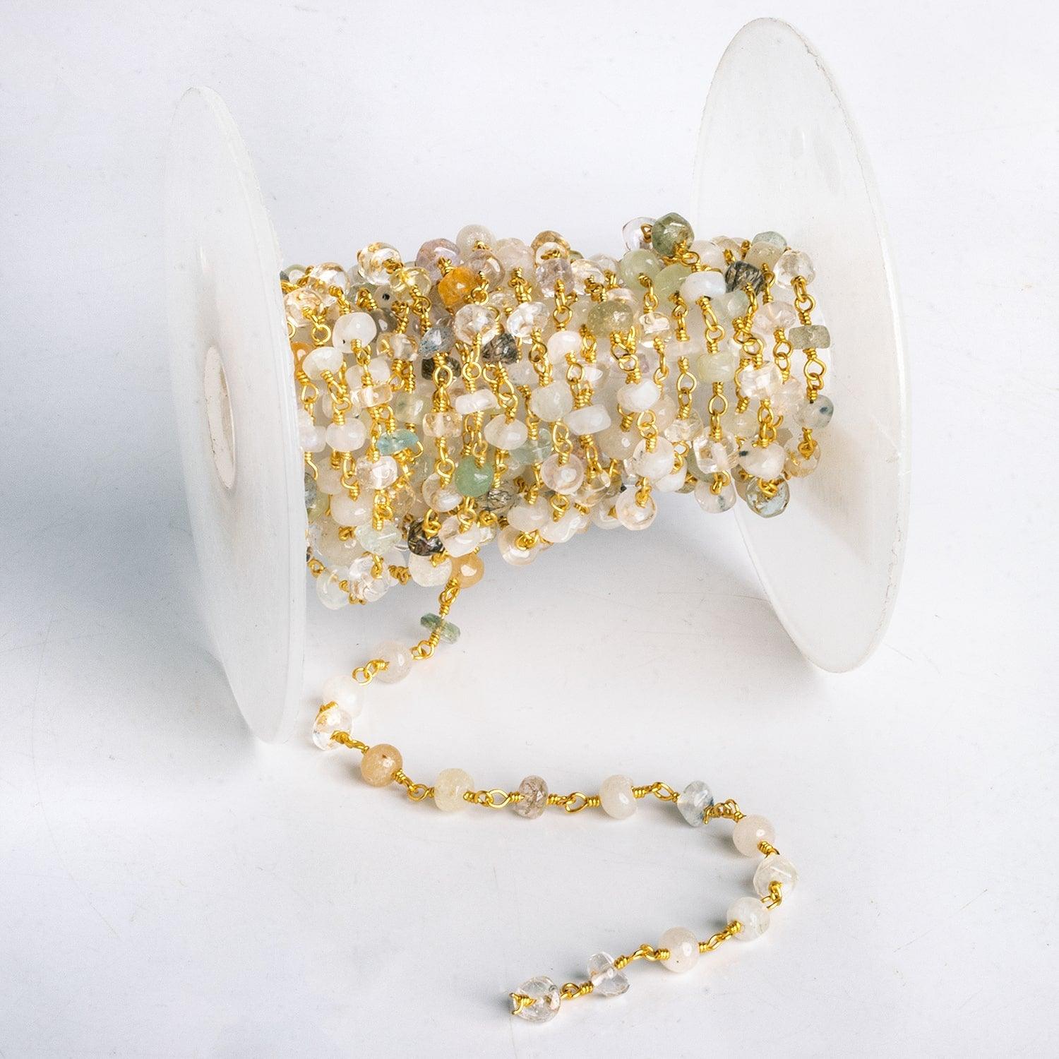 4-5mm Multi Gemstone Gold Chain - Lot of 7 Feet - The Bead Traders
