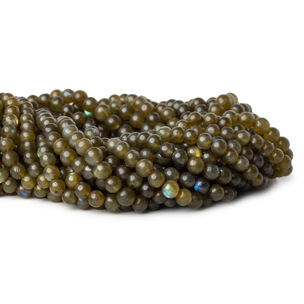 4-5mm Olive Green Labradorite plain rounds 12.5 inch 58 beads - The Bead Traders