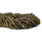 4-5mm Olive Green Labradorite plain rounds 12.5 inch 58 beads - The Bead Traders