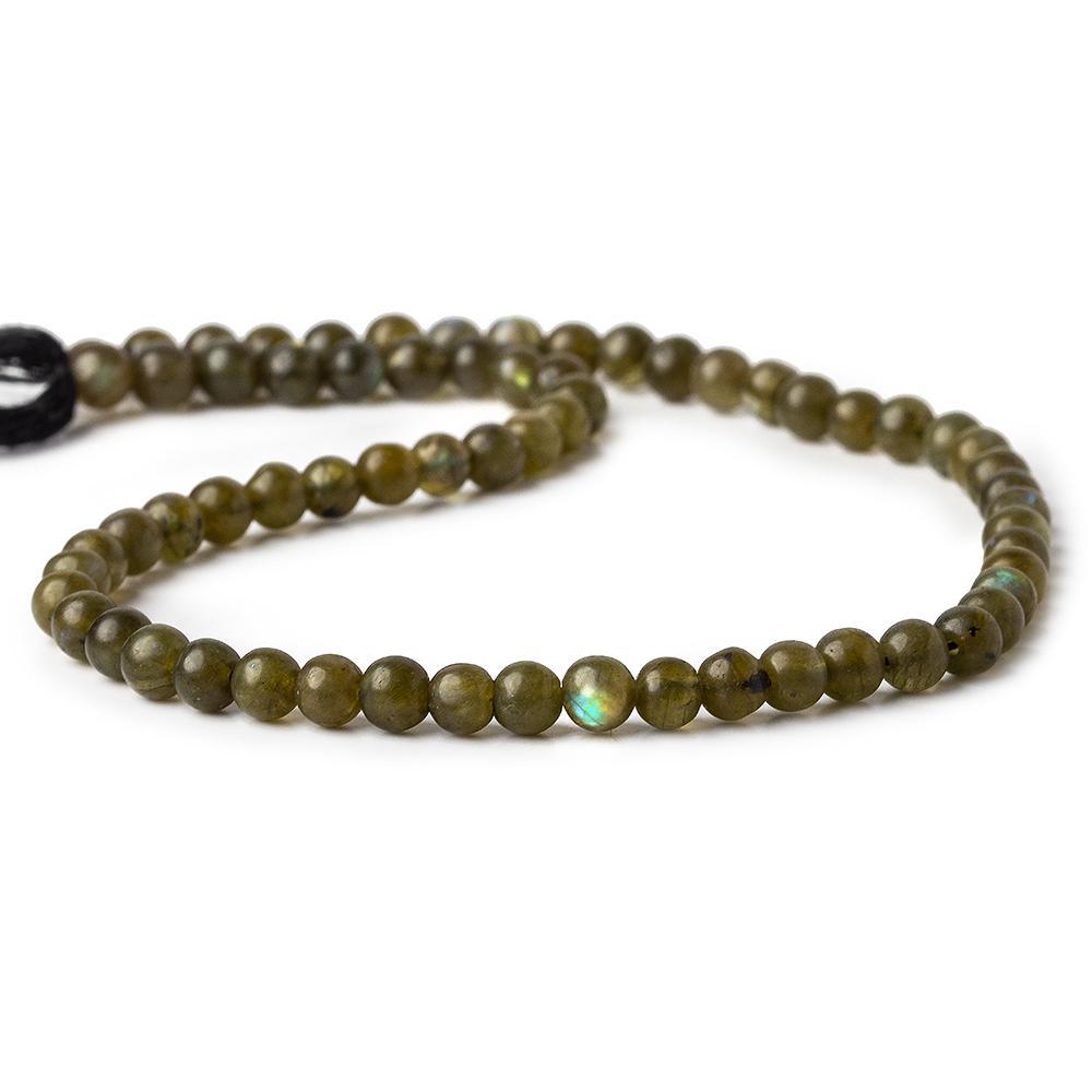 4-5mm Olive Green Labradorite plain rounds 12.5 inch 58 beads - The Bead Traders