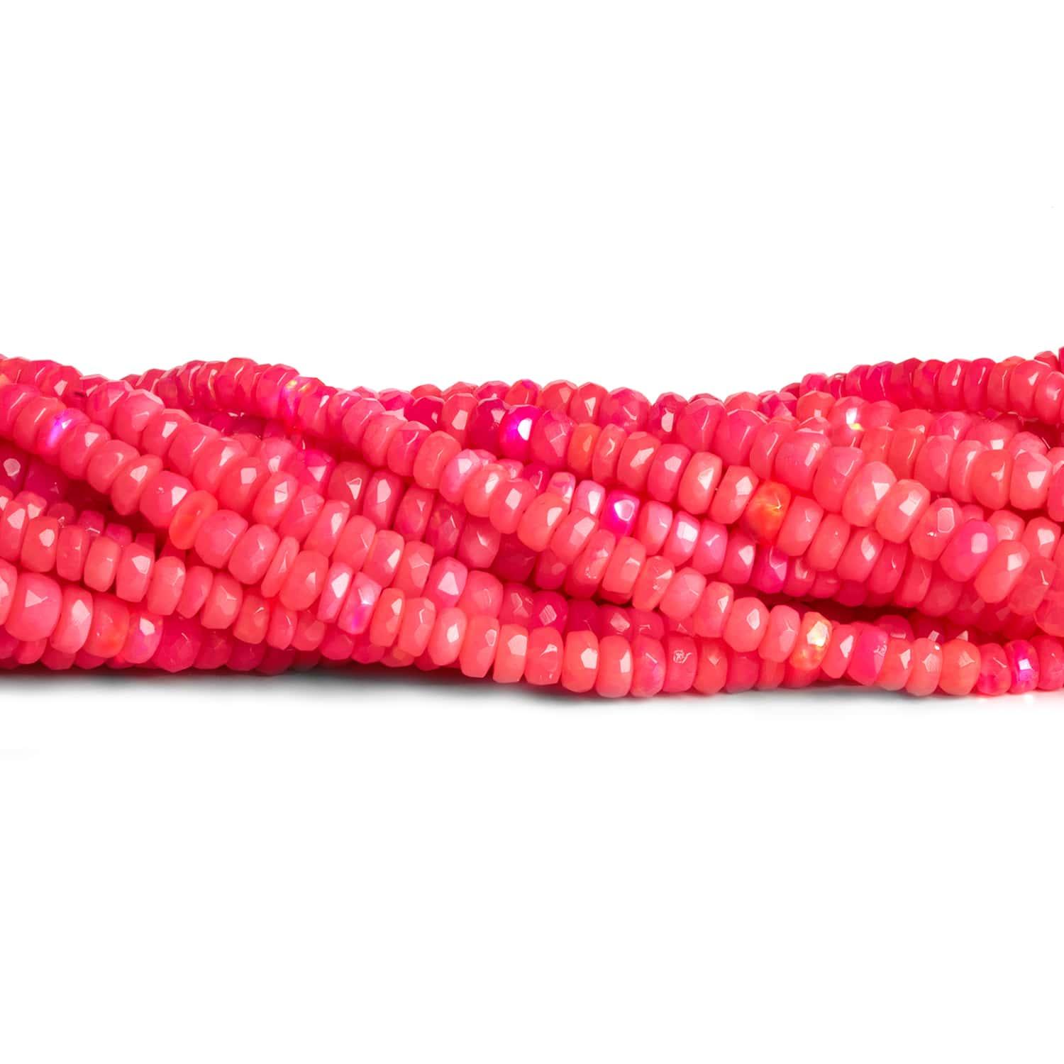 4-5mm Pink Ethiopian Opal Faceted Rondelles 16 inch 150 beads - The Bead Traders