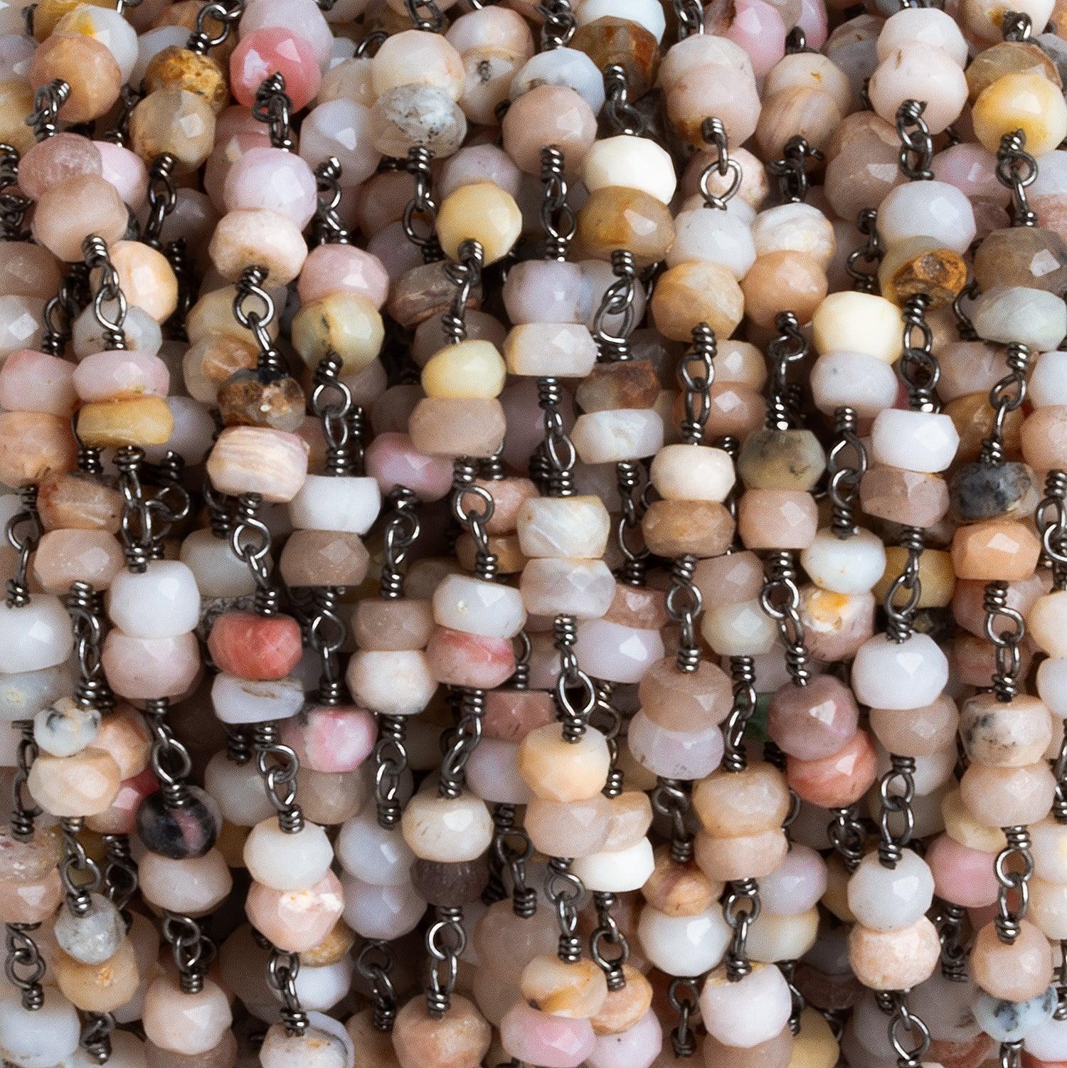 4-5mm Pink Peruvian Opal Rondelle Black Gold Chain 56 beads - The Bead Traders