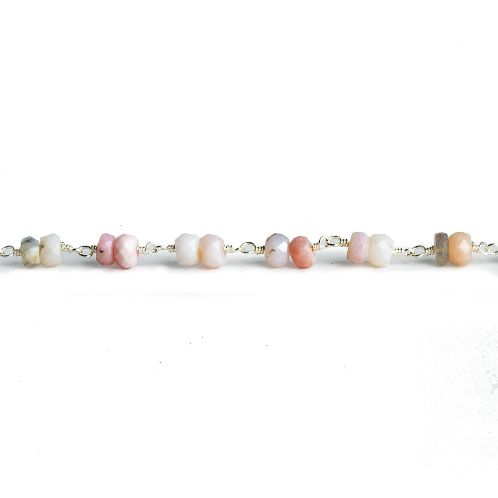 4-5mm Pink Peruvian Opal Rondelle Silver Chain 50 beads - The Bead Traders