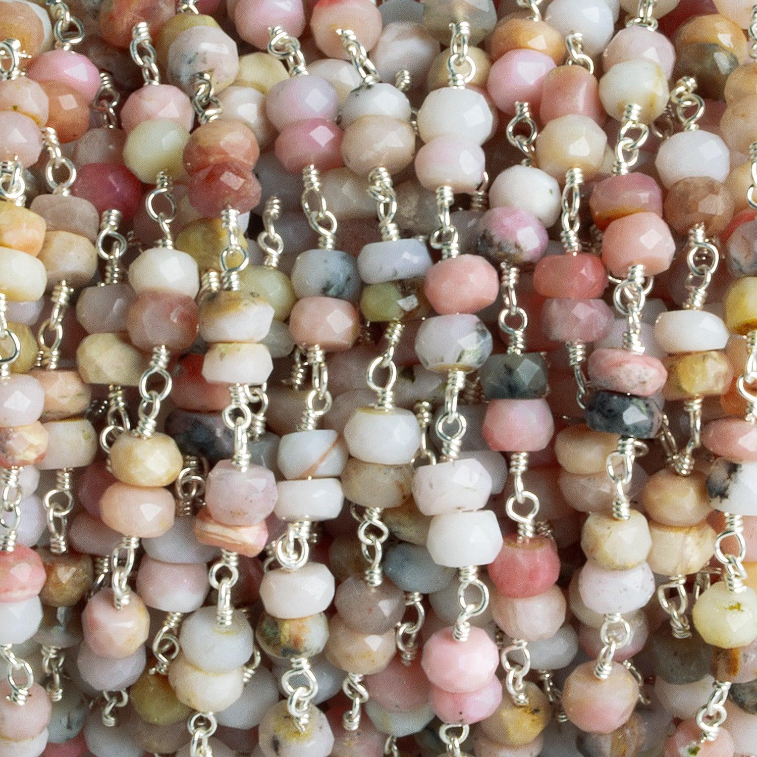 4-5mm Pink Peruvian Opal Rondelle Silver Chain 50 beads - The Bead Traders