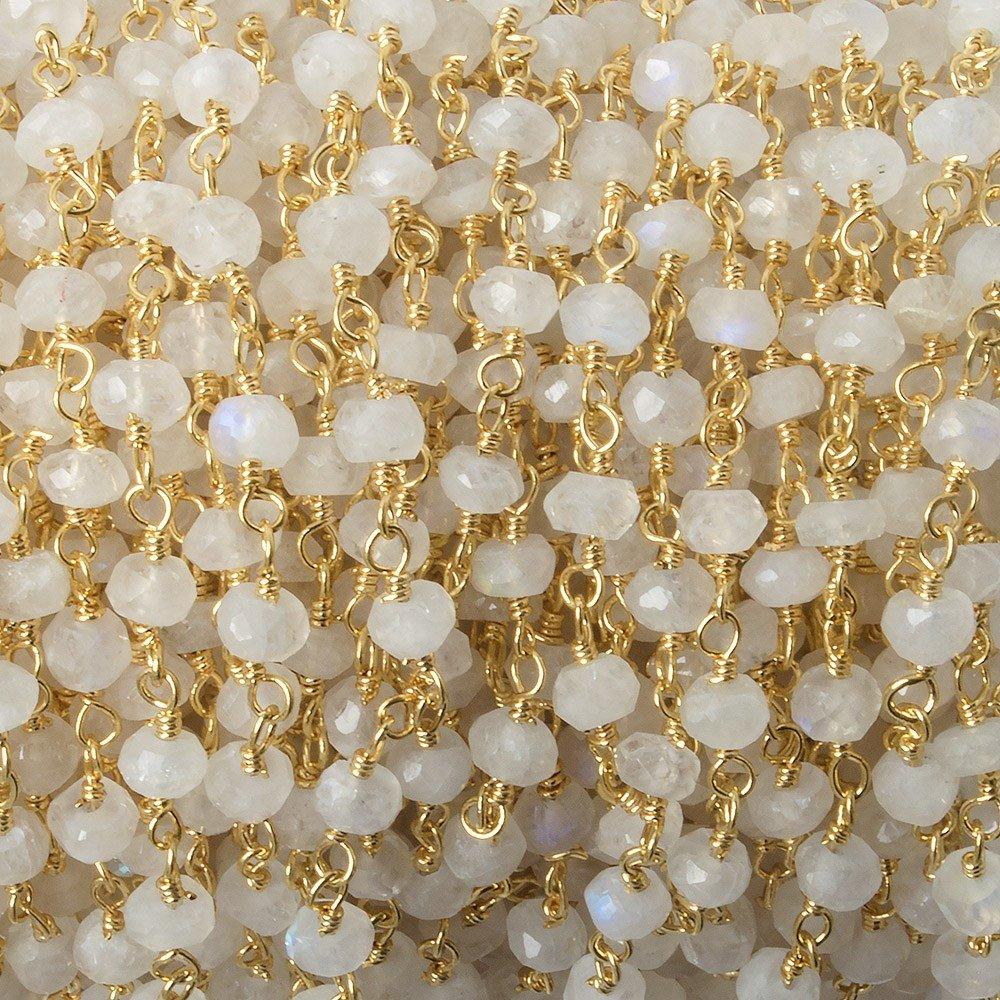 4-5mm Rainbow Moonstone faceted rondelle Gold plated Chain by the foot - The Bead Traders