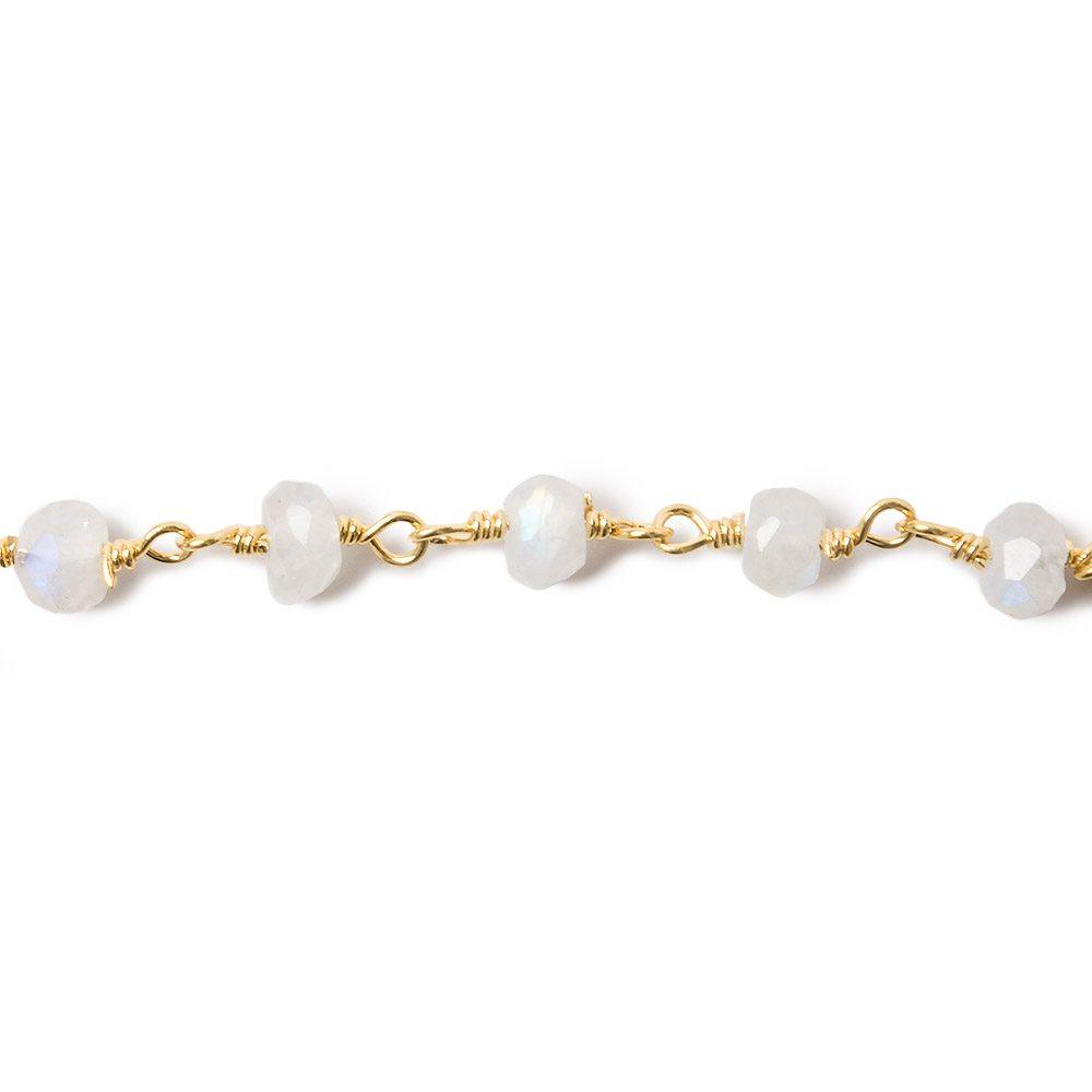 4-5mm Rainbow Moonstone faceted rondelle Gold plated Chain by the foot - The Bead Traders