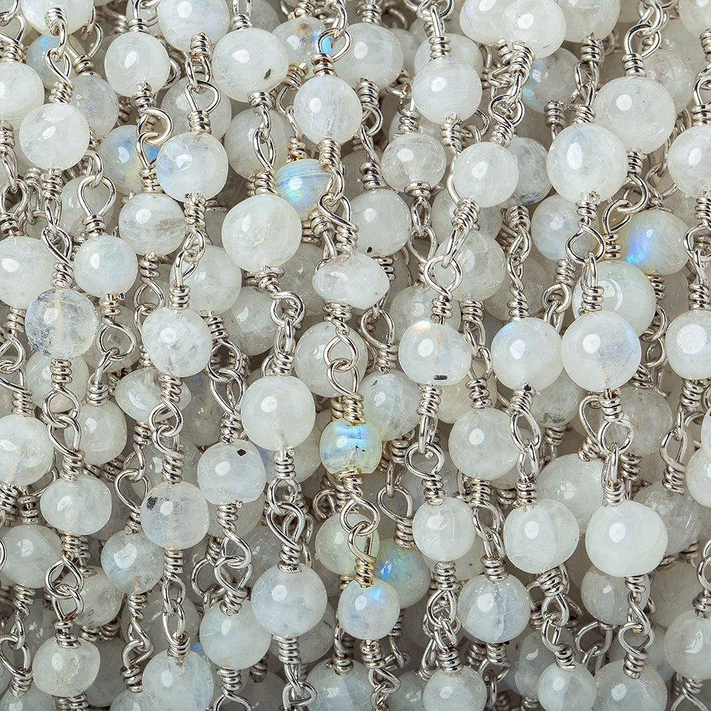 4-5mm Rainbow Moonstone plain round Silver plated Chain by the foot 24 beads - The Bead Traders