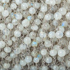 4-5mm Rainbow Moonstone plain round Silver plated Chain by the foot 24 beads - The Bead Traders