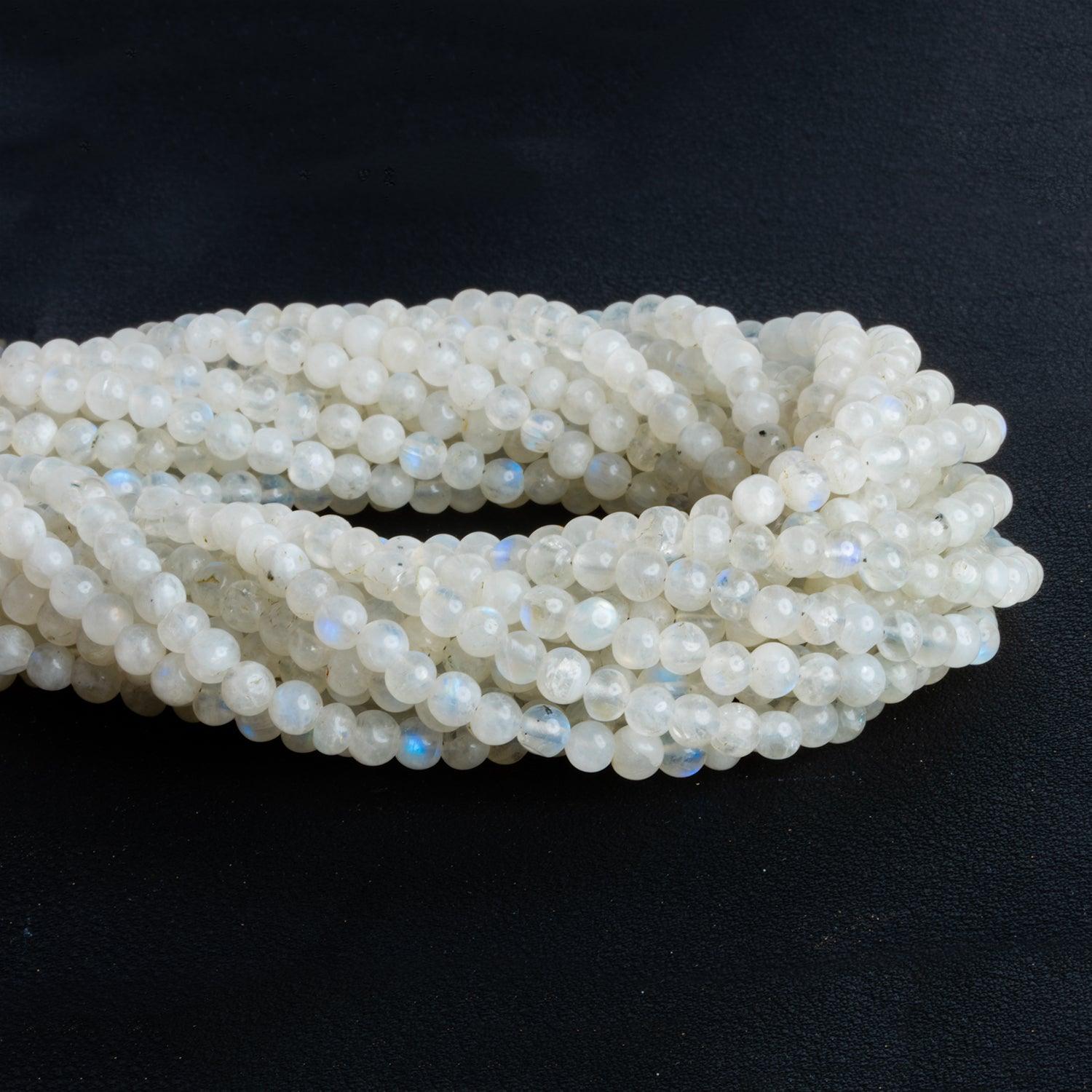 4-5mm Rainbow Moonstone Rounds 16 inch 95 beads - The Bead Traders