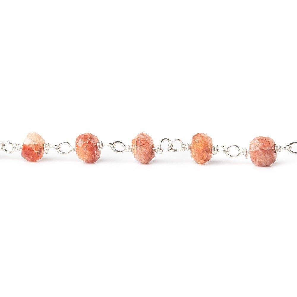 4-6mm Sunstone faceted rondelle Silver plated Chain by the foot - The Bead Traders