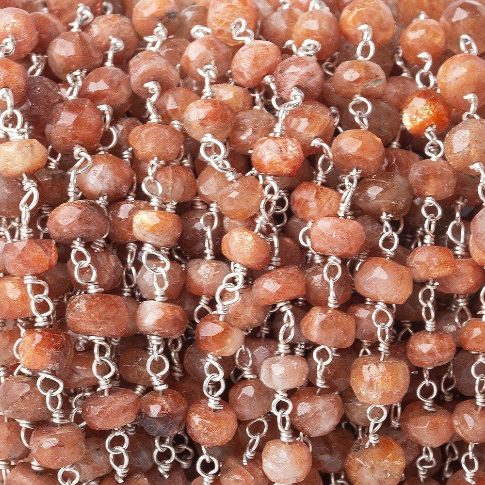 4-6mm Sunstone faceted rondelle Silver plated Chain by the foot - The Bead Traders