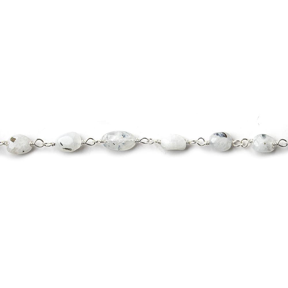4-7mm Dalmation Rainbow Moonstone Sterling Silver Chain by the foot - The Bead Traders