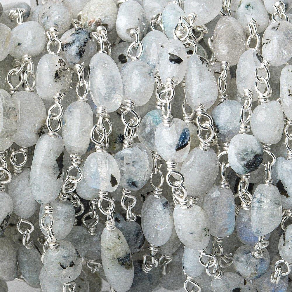 4-7mm Dalmation Rainbow Moonstone Sterling Silver Chain by the foot - The Bead Traders