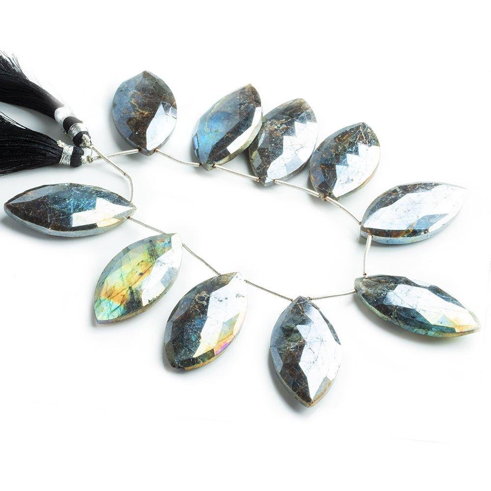 40mm Mystic Labradorite Faceted Marquise Beads 8.5 inch 9 pieces - The Bead Traders