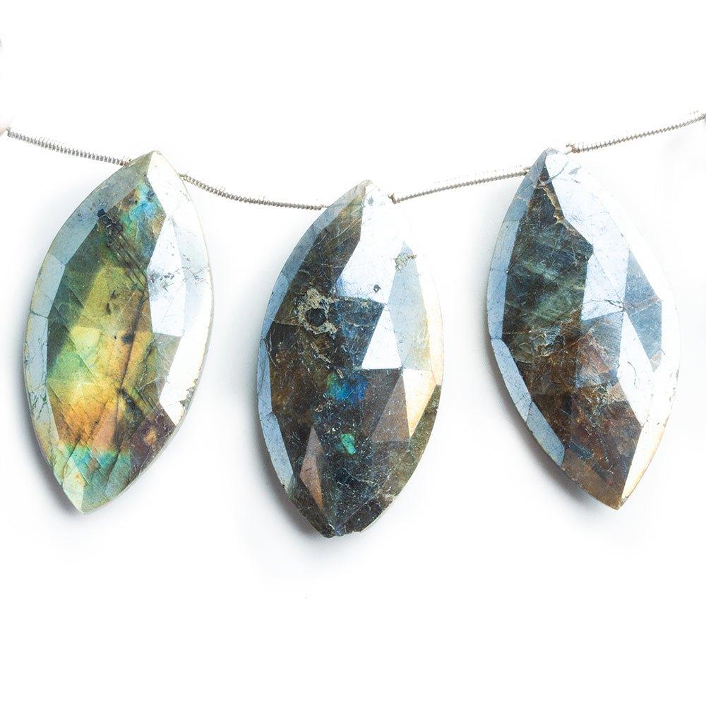 40mm Mystic Labradorite Faceted Marquise Beads 8.5 inch 9 pieces - The Bead Traders