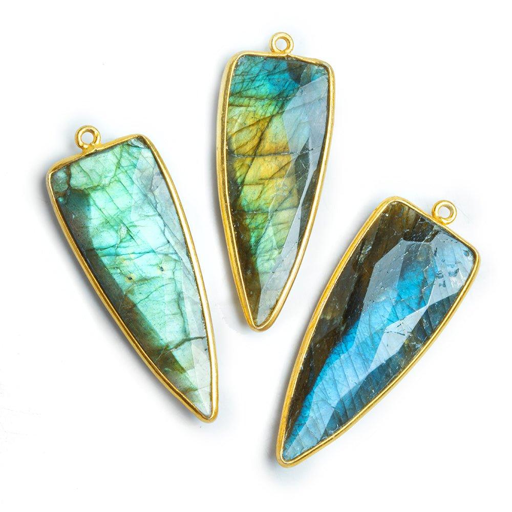 40x16mm Vermeil Bezeled Labradorite Faceted Point Pendant 1 piece - The Bead Traders