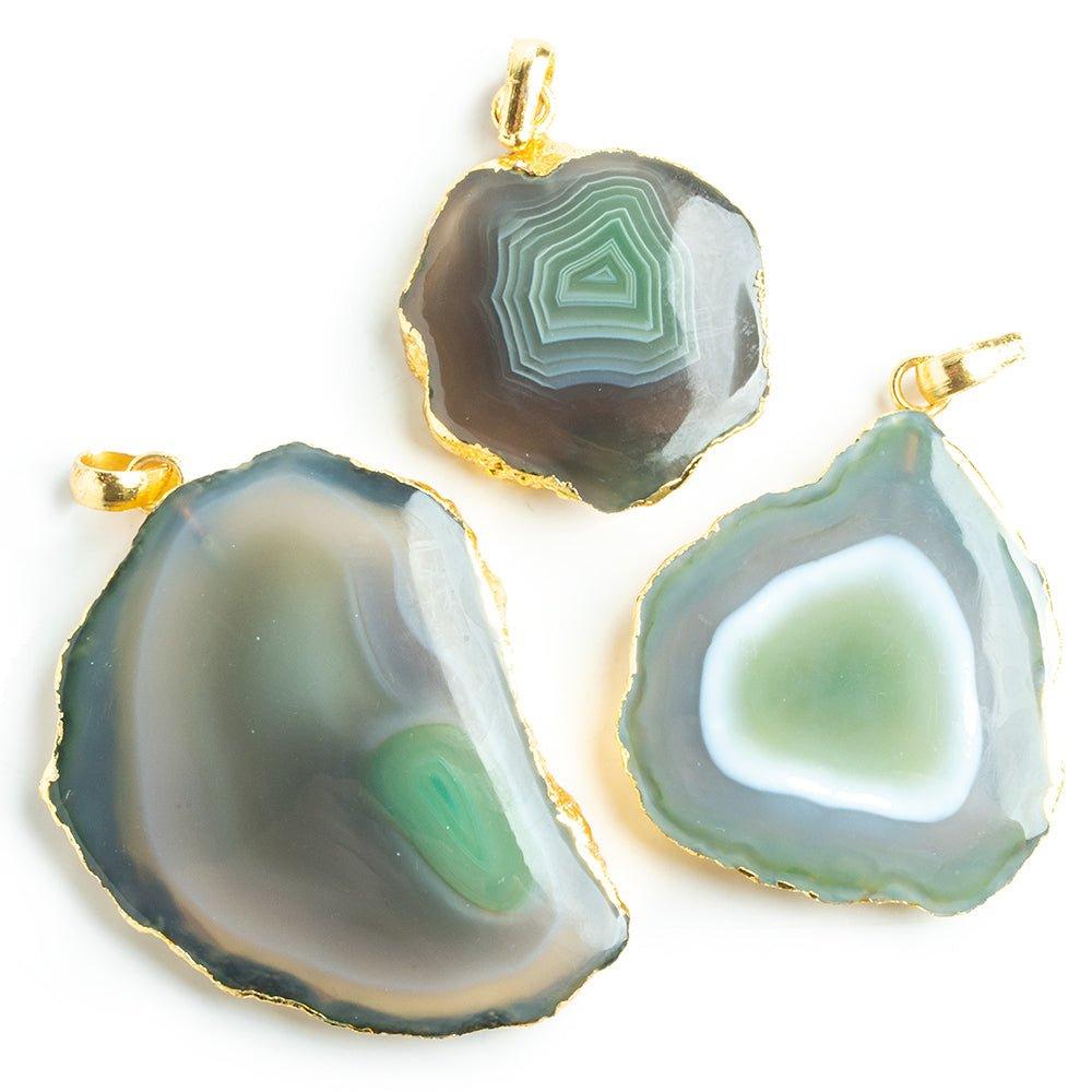 40x32mm-60x46mm Gold Leafed Apple Green Agate Slice Bailed Pendant 1 Piece - The Bead Traders