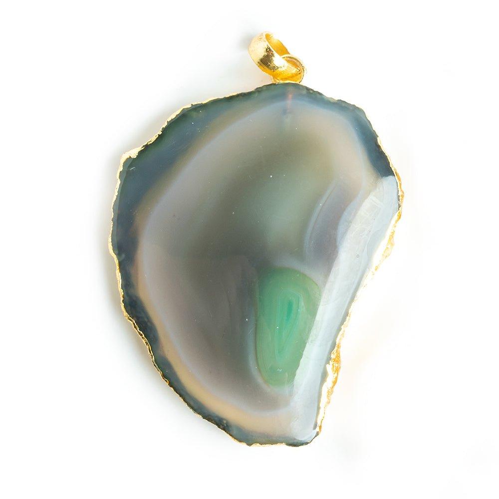 40x32mm-60x46mm Gold Leafed Apple Green Agate Slice Bailed Pendant 1 Piece - The Bead Traders