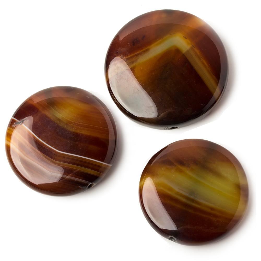 41mm Rich Brown Banded Agate plain Coin Focal Beads 1 pieces - The Bead Traders