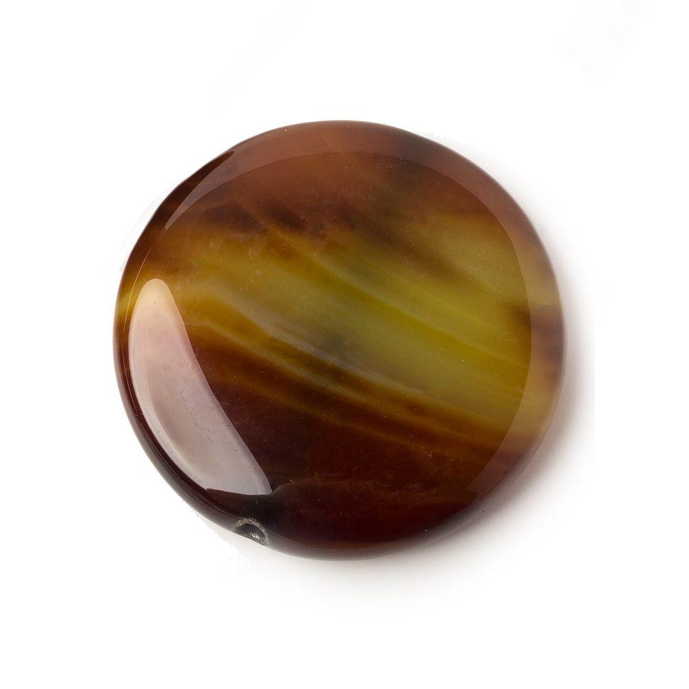 41mm Rich Brown Banded Agate plain Coin Focal Beads 1 pieces - The Bead Traders