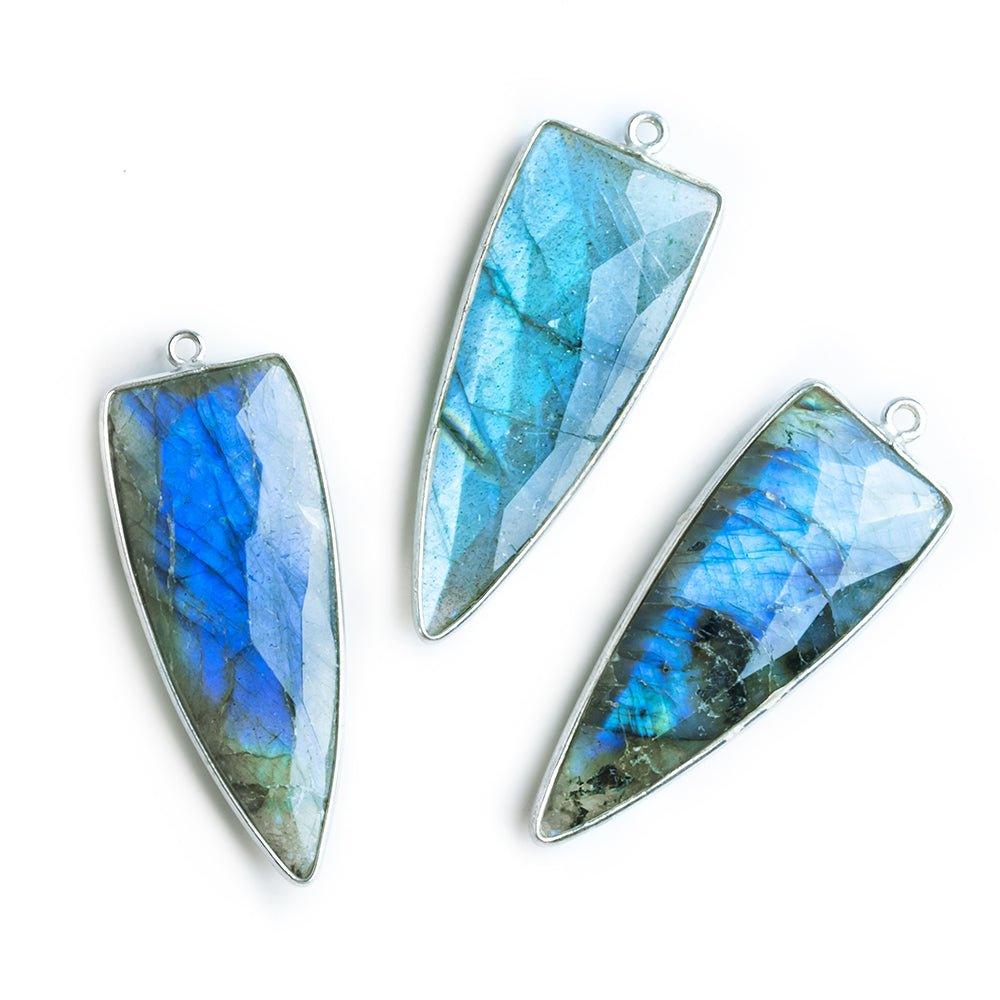 41x17mm Silver Bezeled Labradorite faceted point focal pendant 1 piece - The Bead Traders