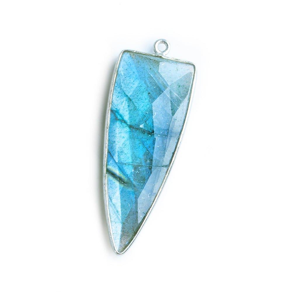 41x17mm Silver Bezeled Labradorite faceted point focal pendant 1 piece - The Bead Traders