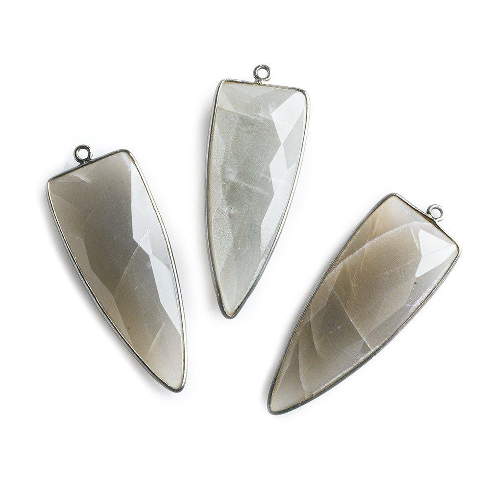 42x16mm Black Gold Bezel Platinum Grey Moonstone faceted point 1 focal bead - The Bead Traders