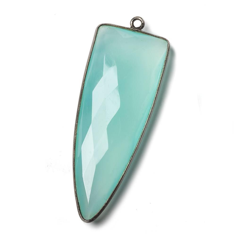 42x16mm Black Gold Bezel Seafoam Blue Chalcedony faceted point 1 focal bead - The Bead Traders