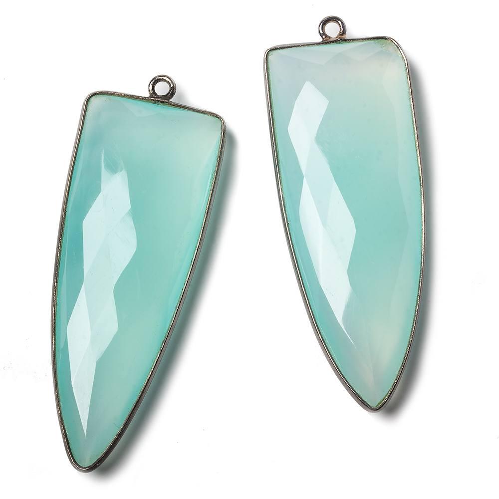 42x16mm Black Gold Bezel Seafoam Blue Chalcedony faceted point 1 focal bead - The Bead Traders