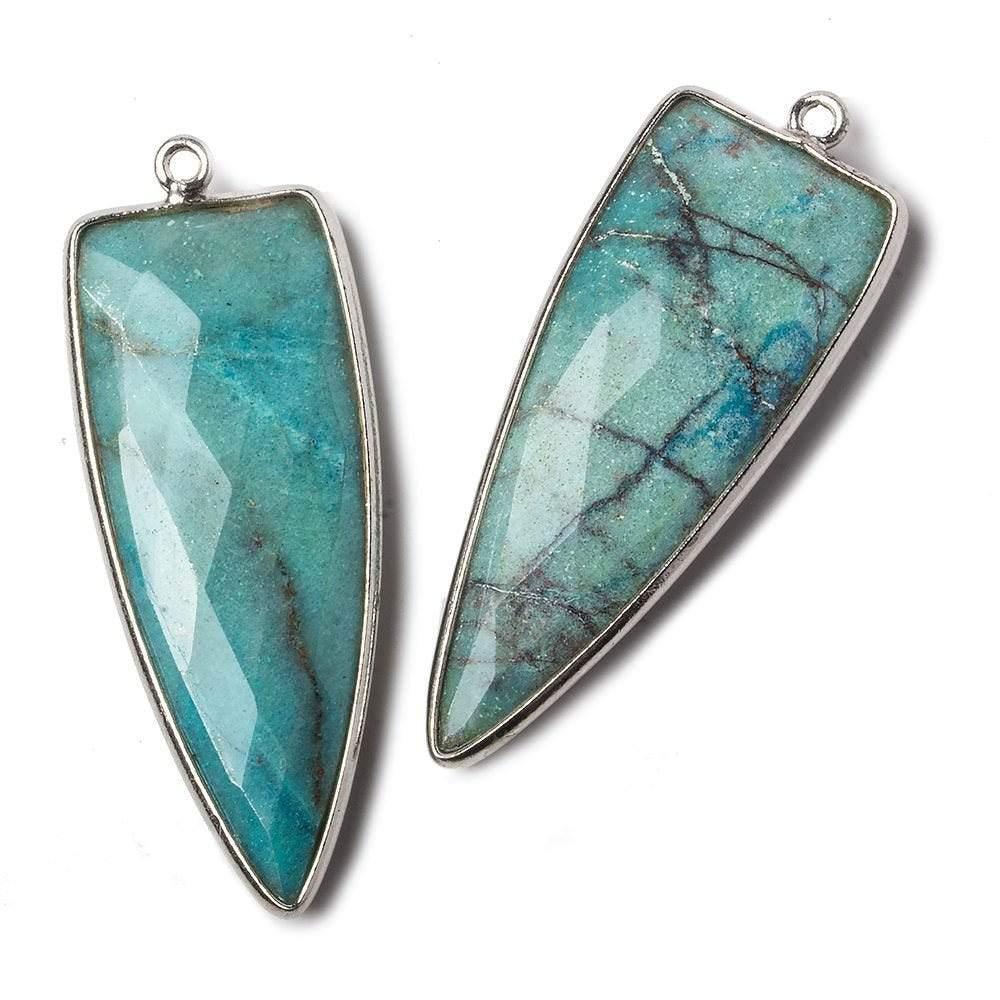 42x16mm Silver Bezeled Chrysocolla Point Pendant 1 piece - The Bead Traders