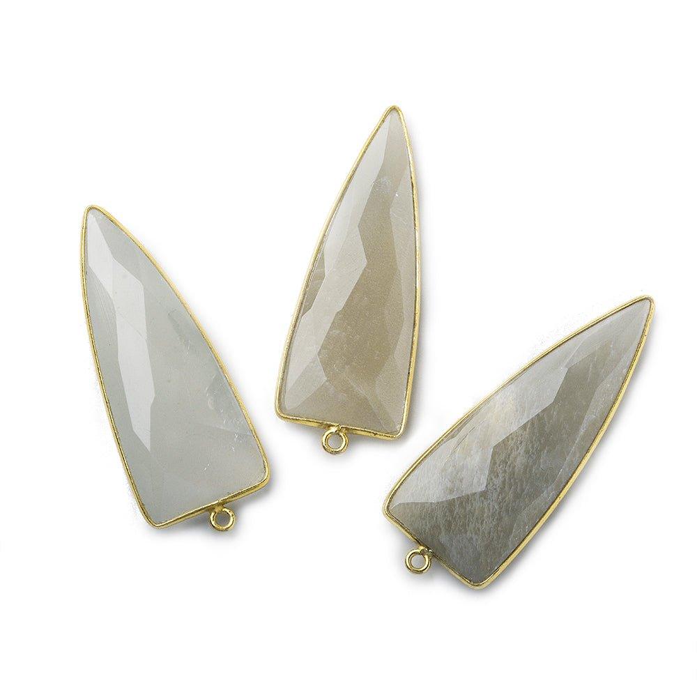 42x16mm Vermeil Bezel Platinum Grey Moonstone faceted point Set of 3 pieces - The Bead Traders