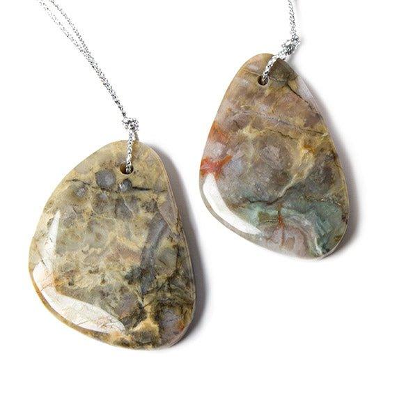 44x33mm Multi Color Sonoma Jasper front to back drilled Focal Pendant 1 piece - The Bead Traders