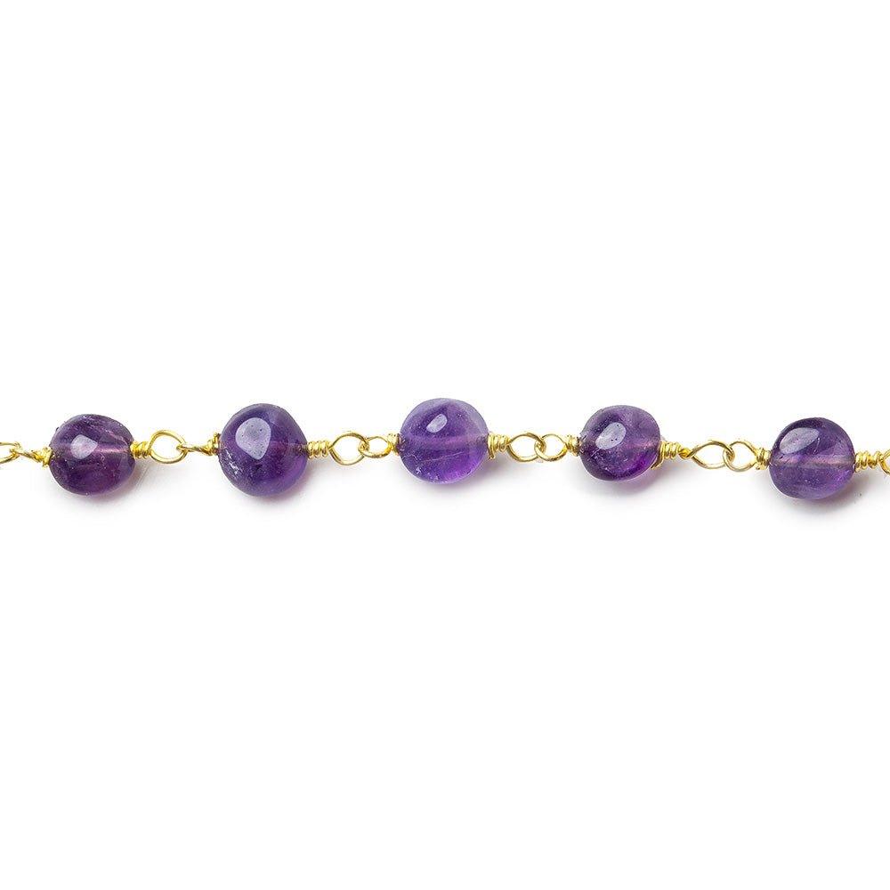 4.5-5mm Amethyst plain Coin Gold plated Chain by the foot 31 beads - The Bead Traders
