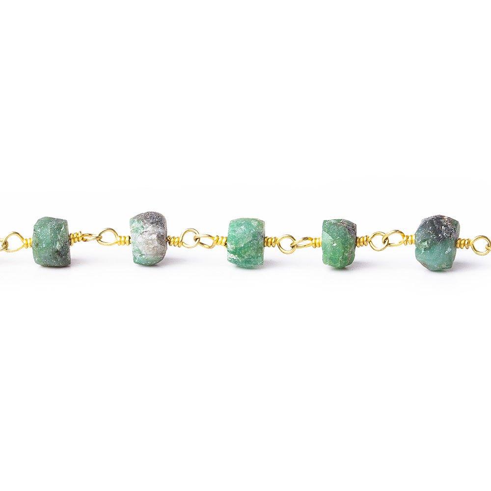 4.5-5mm Matte Emerald faceted rondelle Gold plated Chain by the foot 35 pieces - The Bead Traders