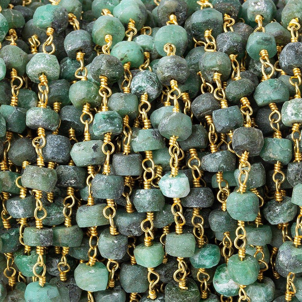 4.5-5mm Matte Emerald faceted rondelle Gold plated Chain by the foot 35 pieces - The Bead Traders