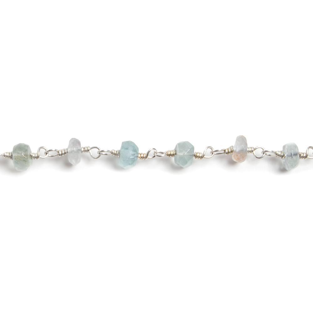 4.5-5mm Multi Beryl rondelle Silver plated Chain by the foot 34 pieces - The Bead Traders