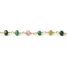 4.5-5mm Multi Color Tourmaline tumbled faceted rondelle Gold plated Chain by the foot 31 pieces - The Bead Traders
